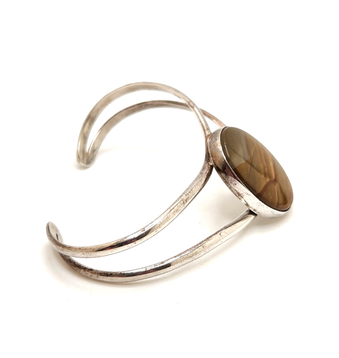 Sterling Silver Angled Split Cuff Bracelet with O… - image 11