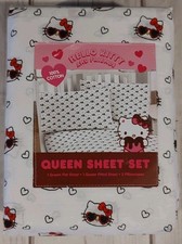 NEW Hello Kitty Hearts Sunglasses Queen 3 pcs Sheet Set 100 Cotton 