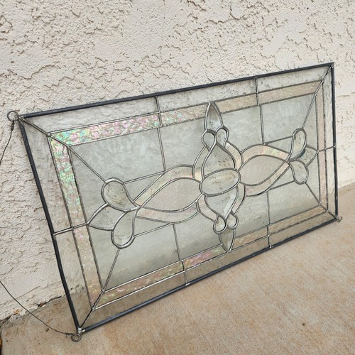 Vintage Leaded Glass Window Panel Clear Beveled Transom Suncatcher 20x12in