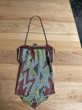  554 Vintage Antique Mesh Enameled Metal Art Deco Flapper Bag