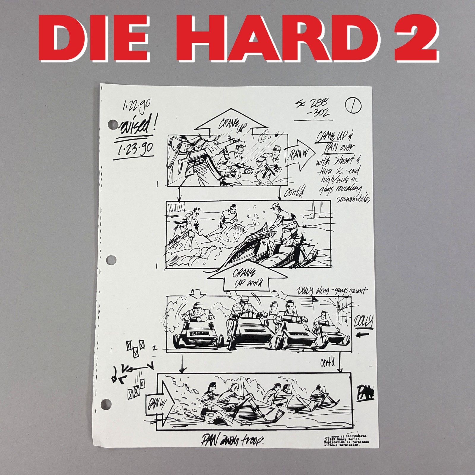 Die Hard 2 - Production Used Storyboard, Bruce Willis Church Shootout Prop 288