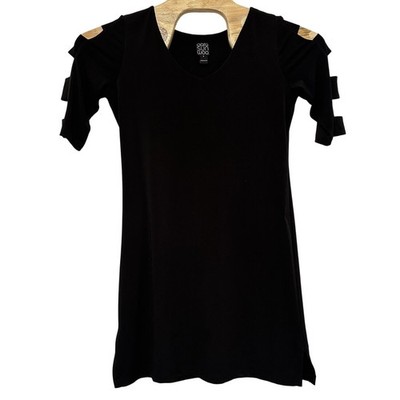 CLARA SUN WOO Women Size Small Black Open Sleeve Short V Neck Dress