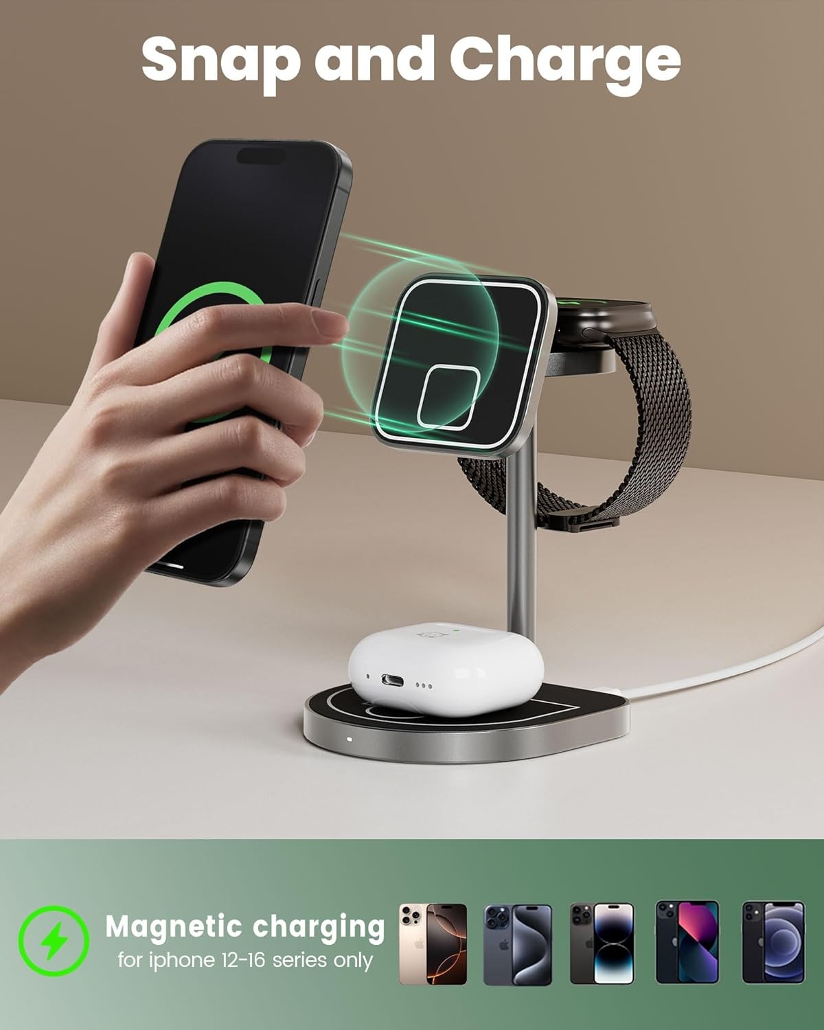 3 in 1 Wireless Charging Station Magnetic Holder for Apple iPhone Watch AirPods