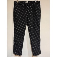 Elle Dress Pants Womens 12 Polka Dot Ankle Slim Trousers Black White Office Twee