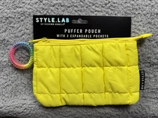 STYLE.LAB Fashion Angels Puffer Pouch Cosmetic Bag Yellow 3 Pockets Made in USA