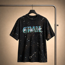 Grail Distressed Splatter Roses Logo Tee Made in USA Men's XL Black