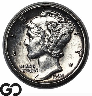 1924 S Mercury Dime Full Split Bands Scarce Better Date FSB