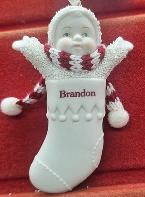 Brandon Retro Dept 56 SNOWBABIES Name Porcelain Stocking Christmas Ornament 