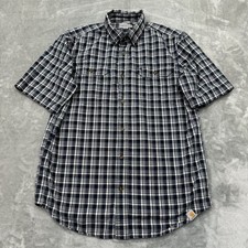 Carhartt Shirt Mens Medium Blue Green Plaid Short Sleeve Button Relaxed Fit Work