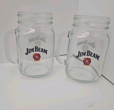 Set Of 2 Jim Beam Mason Jars Mugs Glasses Alcohol Branded Iced Tea Jars