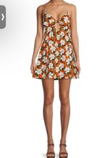 Alice + Olivia Melvina Babydoll Cut Out Mini Dress Floral Print Orange Sz 8