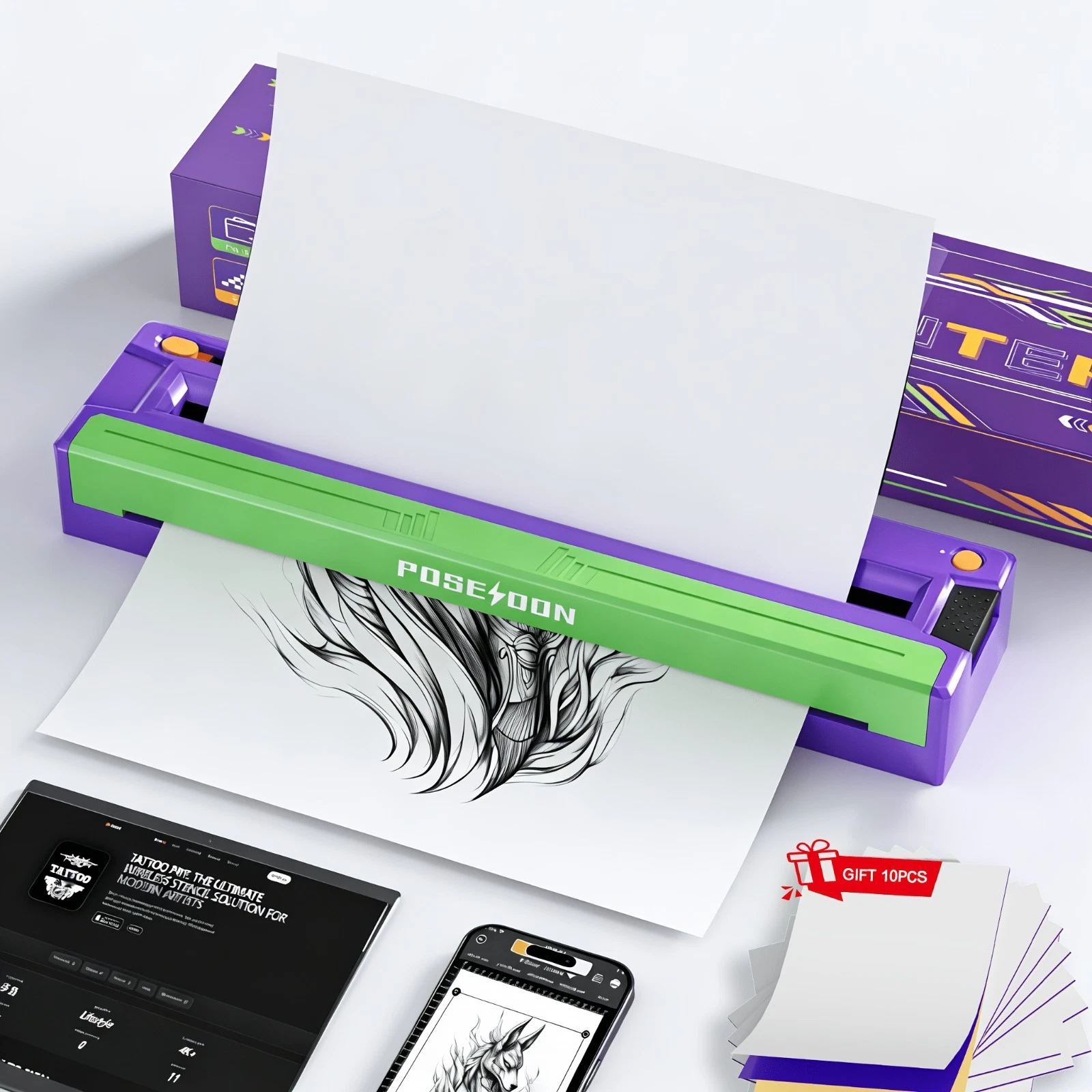 POSEIDON Bluetooth Tattoo Stencil Printer Wireless Thermal Transfer Machine image 1