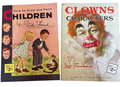 2 Walter Foster How To Paint Draw Vintage Art Books Portraits Faces Clowns Kids