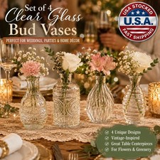 Set of 4 Clear Glass Bud Vases Mini Flower Wedding Centerpiece Decor