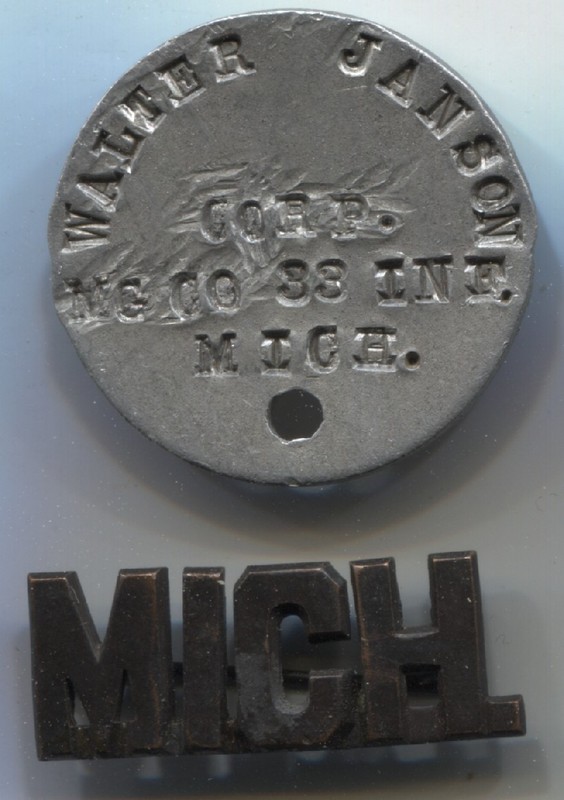 WW1 Michigan National Guard Dog Tag & Collar Tab See Scans