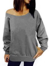 Women's Off Shoulder Sweatshirt Slouchy Pullover Tops Long Sleeve Casual Shir...