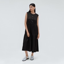 Preppy Teacher Core Minimalist 100% Cotton 1/2 Button Everlane Tiered Midi Dress