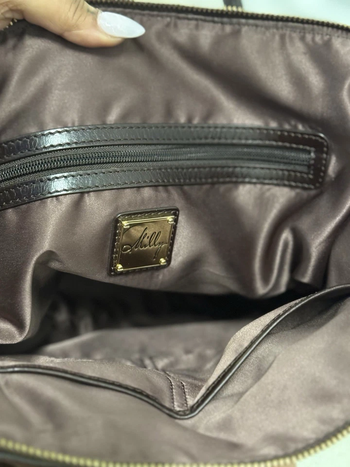 Milly черный и коричневый кожаный Дамская сумка с золотой фурнитуры отличном состоянии - Изображение 4 из 4