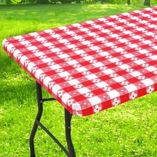 Rectangle Vinyl Table Cloth, Waterproof 72" x 30" Rectangular Red  White