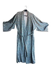 Japanese Women's Blue Floral Kimono Yukata Robe Geisha ONE SIZE