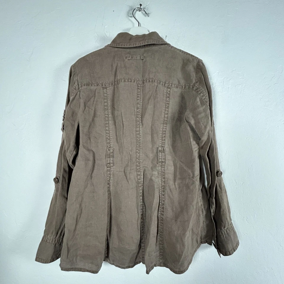 Cabi Womens Button Front Linen Utility Sahara Jacket Medium Pockets Lightweight - Image 2 of 4