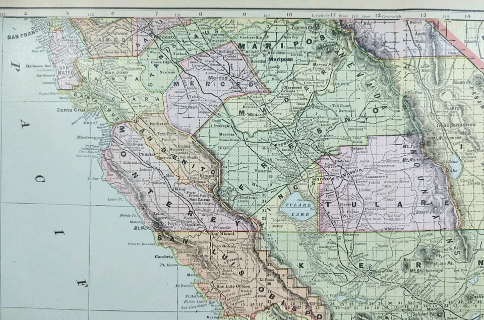 Mapa vintage del sur de California 1902 22"x14" ~ antiguo antiguo original SAN DIEGO CA Foto 3 de 4