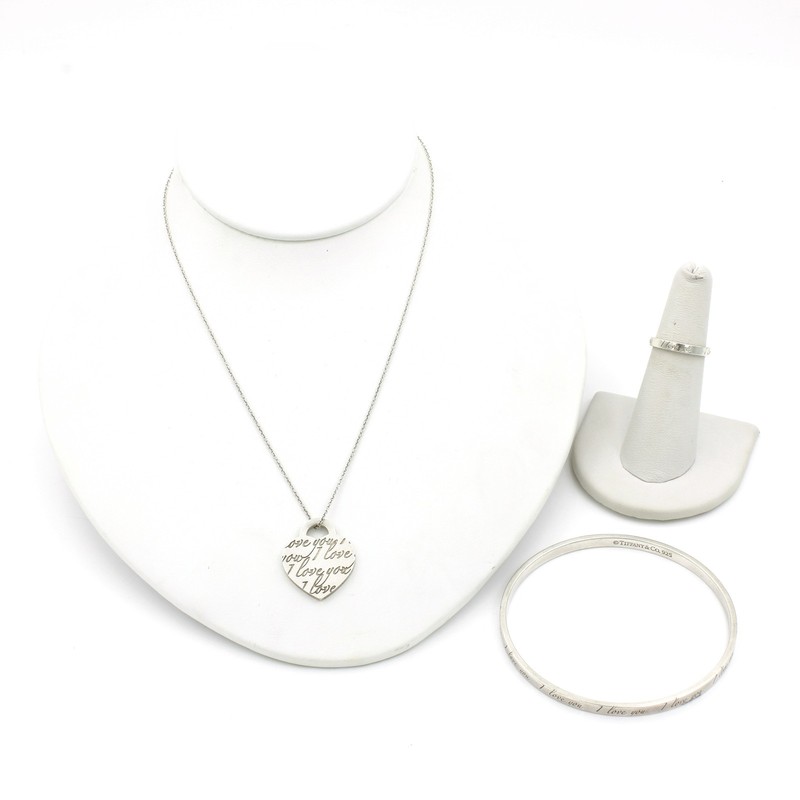 Tiffany & Co. Sterling "I Love You" Ring Bangle 16in Necklace Set of 3 #S5646-4