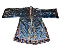 Antique/Vintage Chinese Silk Robe Qing Dynasty Embroidery Aqua Rare Butterfly
