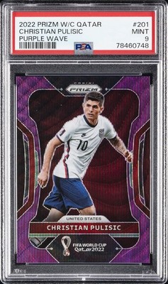 2022 PANINI PRIZM WORLD CUP QATAR PURPLE WAVE #201 CHRISTIAN PULISIC 61/99 PSA 9