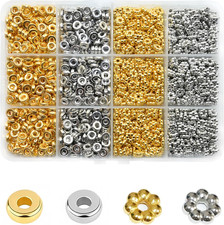 1500Pcs 6Mm Silver and Gold Flat round Spacer Beads for Jewelry Making DIY Brace