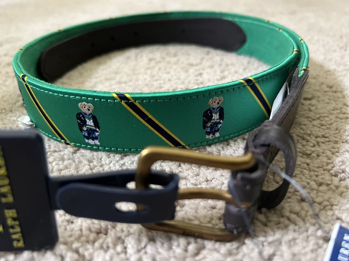 Polo Ralph Lauren Men's SZ 42 Green Polo Bear Belt Leather Polo Ralph Lauren Men's SZ 42 Green Polo Bear Belt Leather