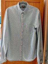 Mens ZARA Pale Denim Slim Fit Long Sleeve Shirt Size M