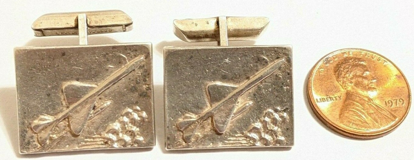 VINTAGE STERLING SILVER CUFFLINKS MISSLE ROCKET P… - image 1