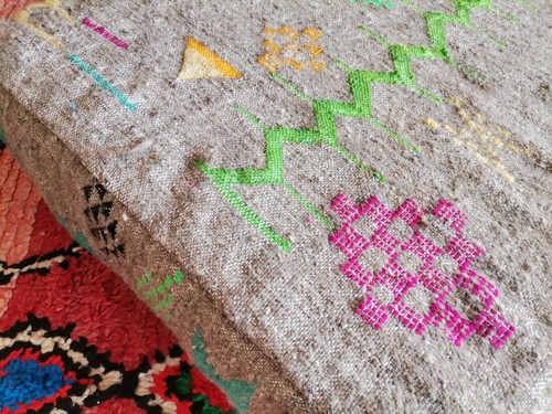 24x24 Moroccan Handmade Pouf Berber Grey Kilim Rug Floor Cushion Footstool - Picture 5 of 8
