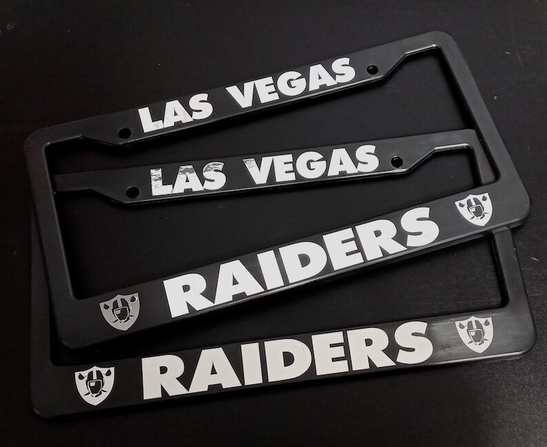 Set of 2 - Las Vegas Raiders Black Plastic License Plate Frames Car Accessories