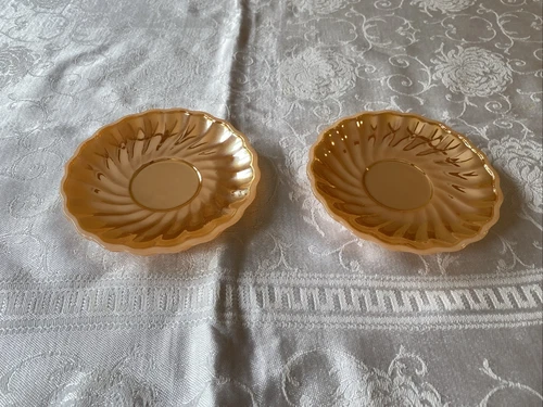 Vintage Anchor Hocking Fire King Peach Luster Swirl Replacement Saucer Set