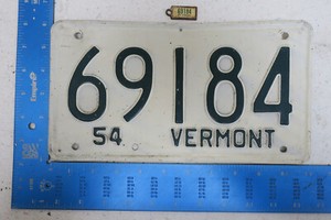 Vermont License Plate 1954 VT Tag #69184 W/ Vt DAV Tag Matching Numbers A++ Rare