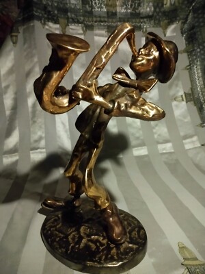 RARE ! Yves Lohe  Saxophone Player Bronze Sculpture  French Jazz Solo Jazzman.  