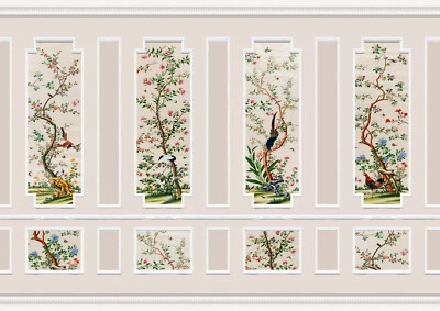 Dolls House Wallpaper 1/12th scale Beige Chinoiserie Panels #416 - Image 1 of 2