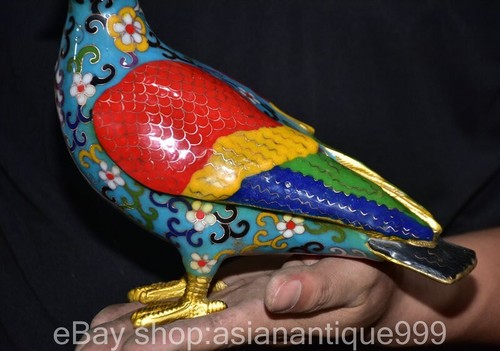 Coppia statue piccione animali piccione bronzo cinese antico bronzo cloisonne dorato dinastia 8,8 - Foto 7 di 13