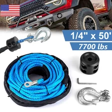 1/4"x50' 10000LBS Synthetic Winch Rope Line Recovery Cable +Stopper Hook ATV UTV