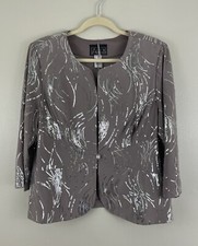 Alex Evenings Sequin Jacket Gray Silver Pewter Dressy Evening Mother of Bride 16