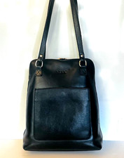 S-zone Women Black Leather Laptop Backpack Purse Casual Convertible Shoulder Zip