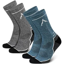  Mens Merino Wool Hiking Socks, Moisture Wicking Cushioned 8-12 Blue+dark Grey