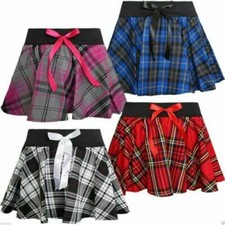 Ladies Women's Sexy School Girls Elastic Waistband  Tartan Skirt With Bow