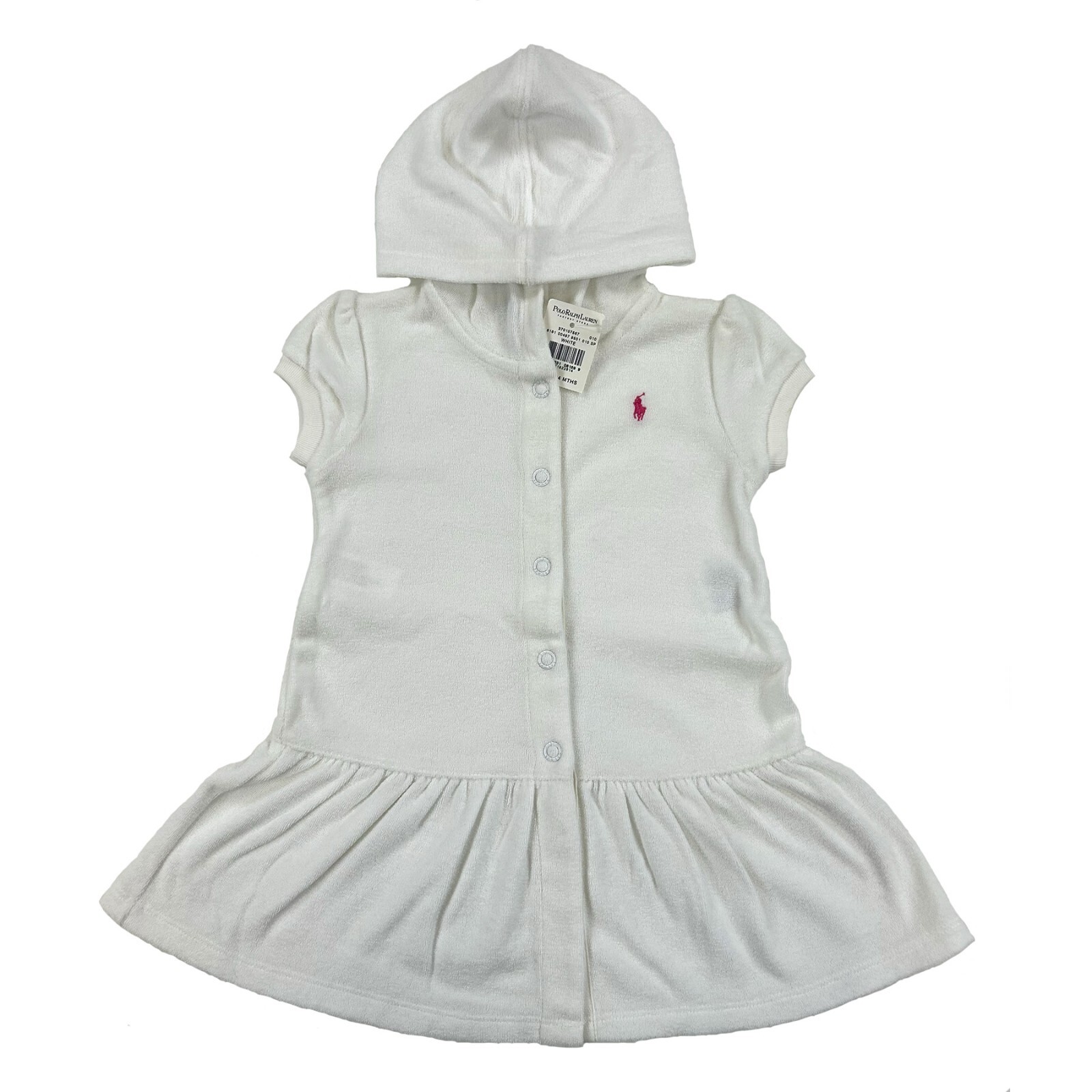 Махровое платье с капюшоном для маленьких девочек Polo Ralph Lauren - Белое с розовым пони