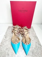 Valentino Garavani Rockstud Leather Ankle Strap Pumps in Blu - Sz EU40.5 (10.5)