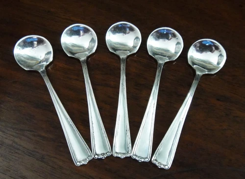 Set of 5 Vintage Embassy Scroll Sterling Silver Salt Spoons 2 3/16" by LUNT