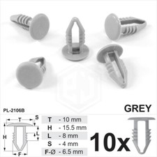 10 x Grey Plastic Fir Tree Trim Clips 5mm Hole, 10mm Head Car Van Push In Button