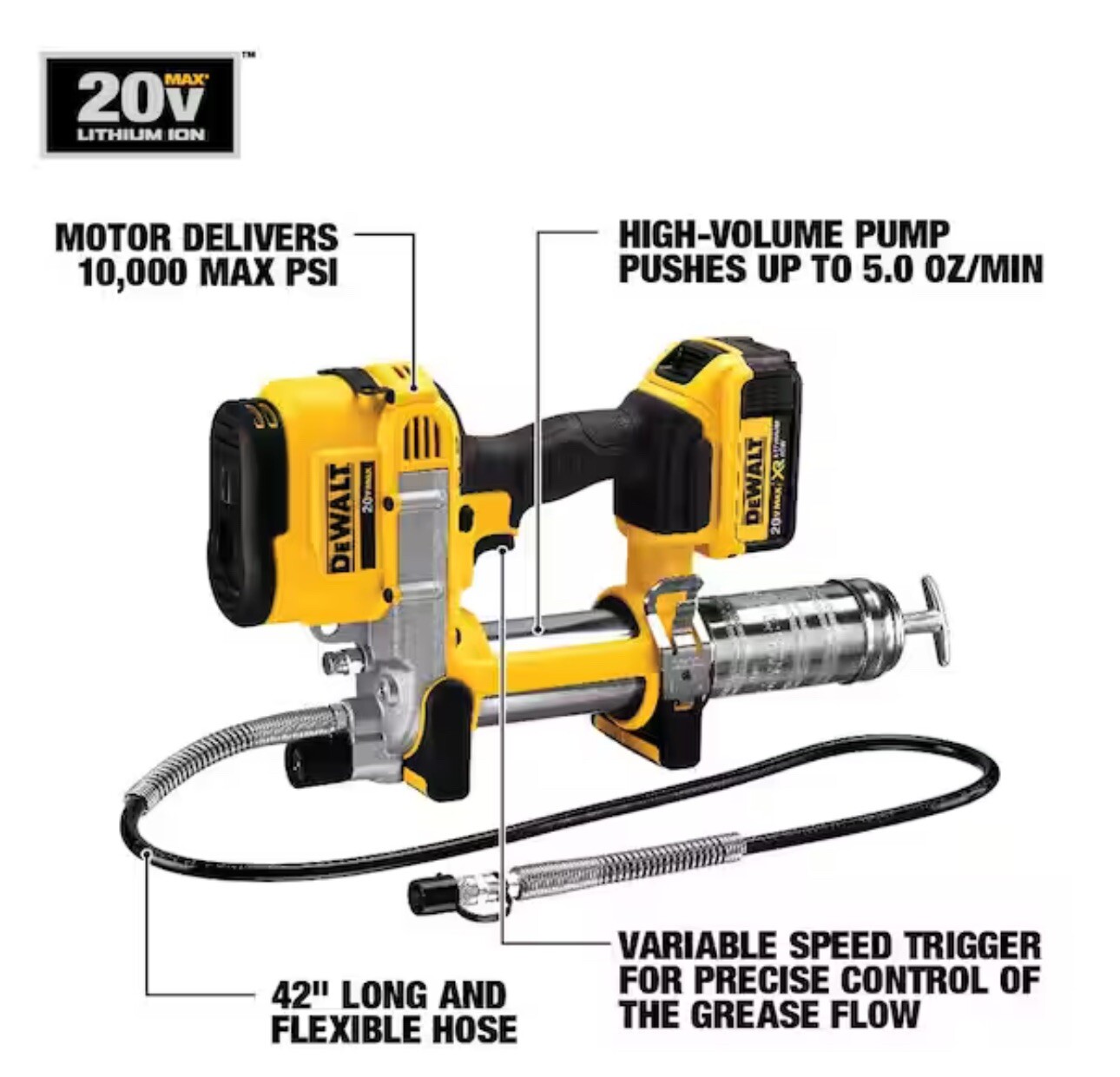 DEWALT DCGG571M1 20V MAX LiIon Grease Gun Kit W/Battery, Charger